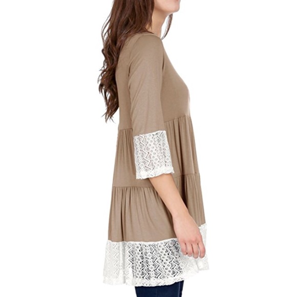 Trumpet Sleeves Lace Boyfriend Tiered Tunic Top - Picture 3 of 4